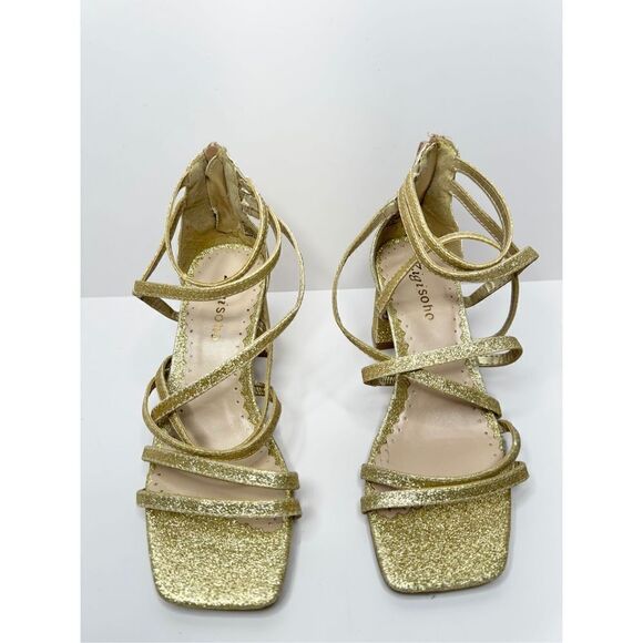 Zigi Soro Sandals Womens Size 6‎ Gold Open Toe Ankle Strap Dress Heels - Picture 4 of 9